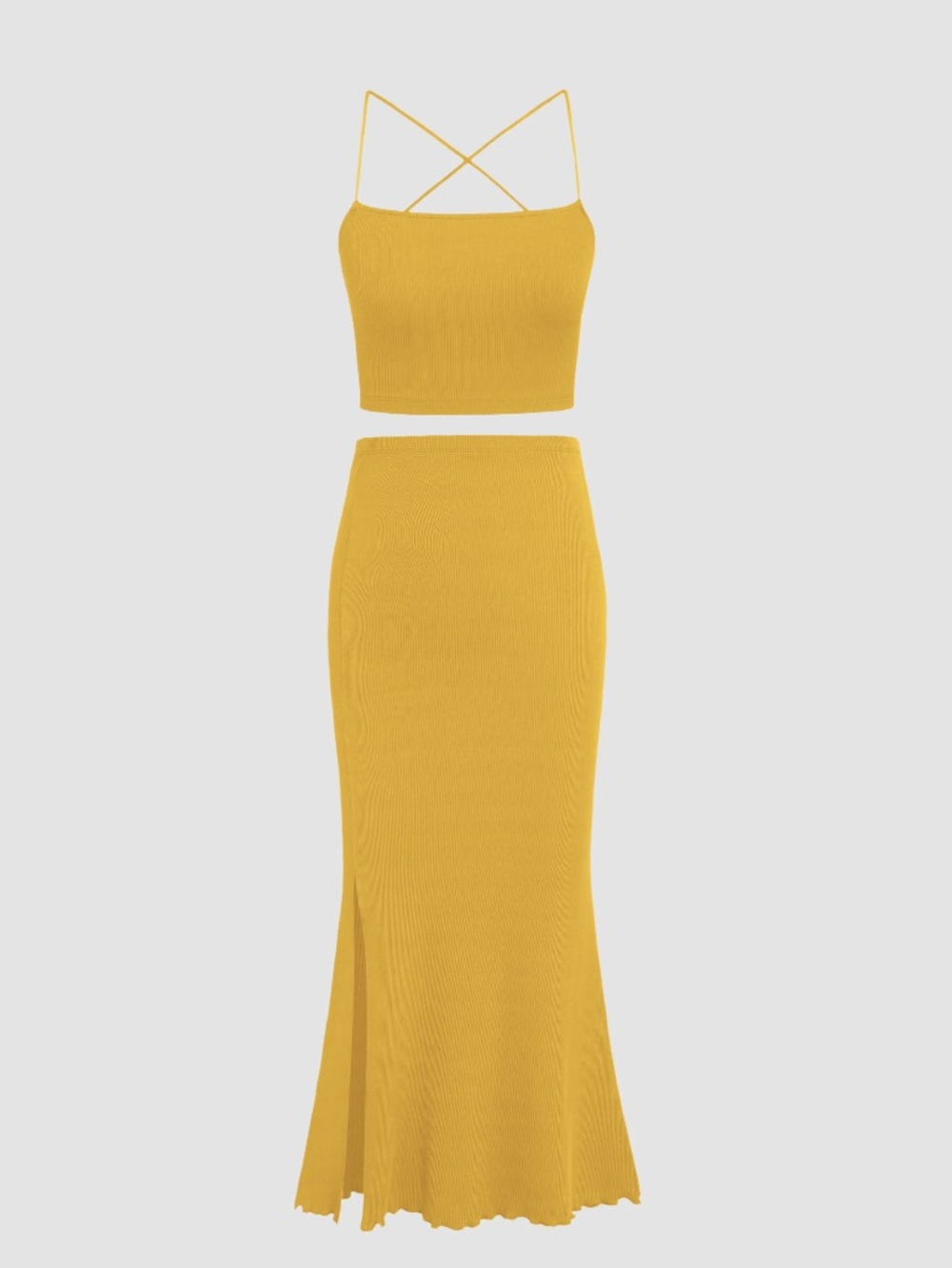 CIDER KNITTED CAMI TANK TOP & SPLIT
MAXI SKIRT SET